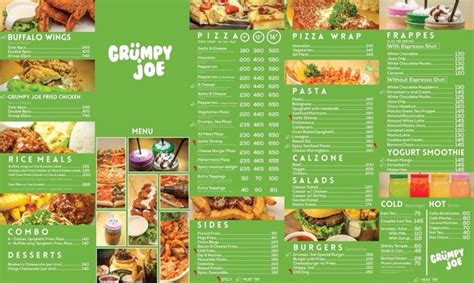 Menu at Grumpy Joe .
